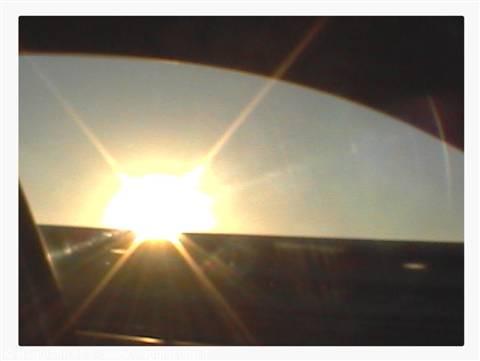 Low sun glaring through a car windshield while driving