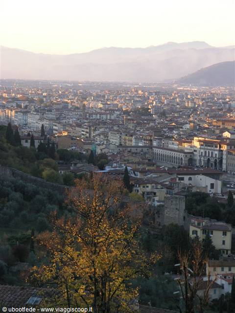 Panorama of the city at sunset