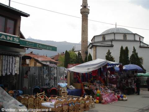 Peja or Pec: bazaar and mosque (note the wooden cradles)