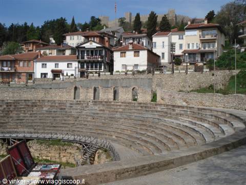Ohrid: greek theatre and typical houses of Ohrid