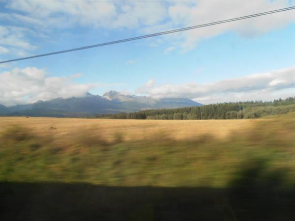 the Tatra mountains from the train window