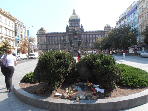 in memory of Jan Palach and Zajic who sacrificed themselves against the Russian invasion of 1969
