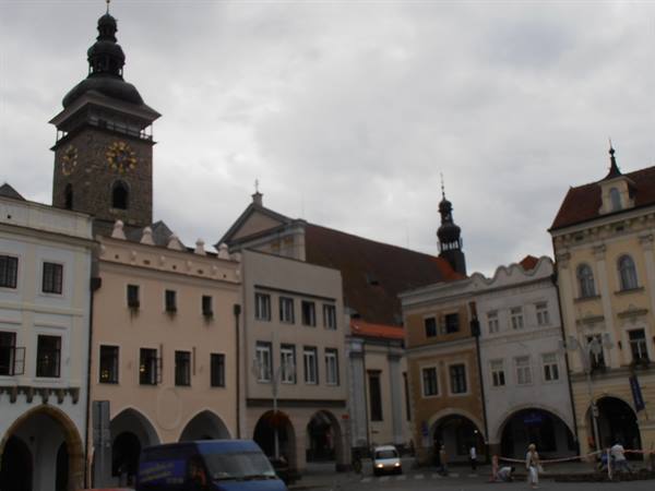 the old houses with arcades in Ceske Budejovice