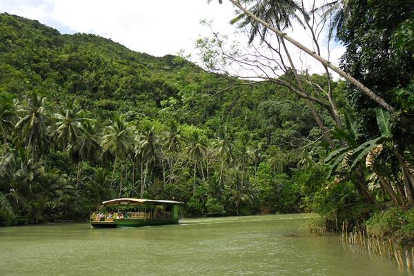 the Loboc river with the floating restaurants,Bohol island,Philippines