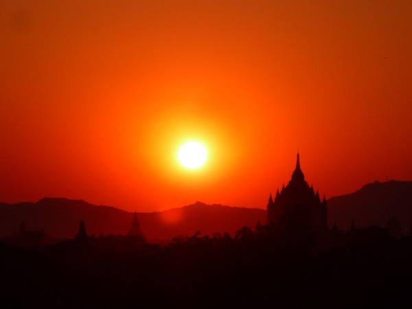 sunset over the pagodas of Bagan