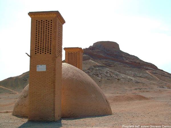 Badgir with a tower of silence in the background