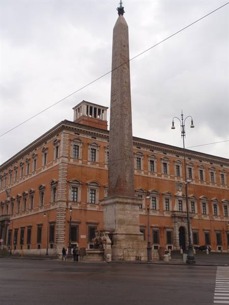 Lateran granite obelisk in front of the Lateran Palace, Rome, cloudy sky
