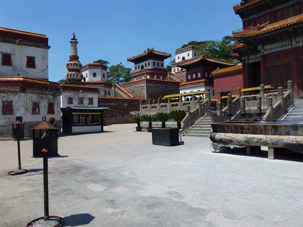 Courtyard of Putuo Zongcheng Palace in Chengde, Tibetan temples under blue sky