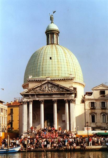 Crowd on the steps of San Simeone Piccolo church in Venice
