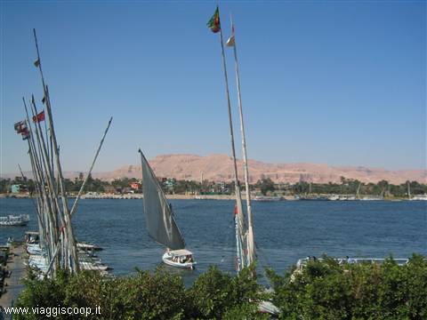 The Valley of the Kings seen from the bank of the Nile at Luxor