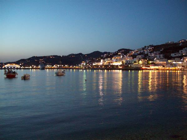 Mykonos in the evening.. enchanting setting and we set sail again for Athens..