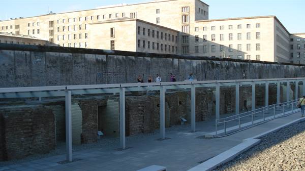 Brick foundation ruins beneath the Berlin Wall at Topography of Terror