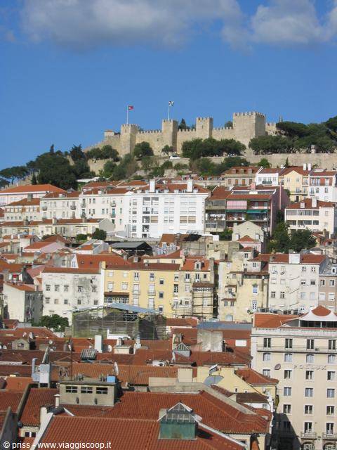 São Jorge Castle above Lisbon's rooftops under a blue sky
