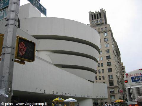The Guggenheim in New York: white concrete spiral among skyscrapers