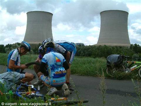 Flat tyre in front of nuclear power plants