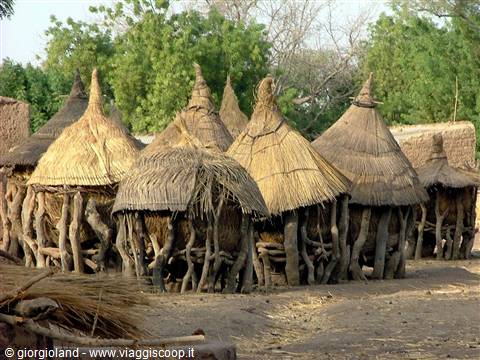 Traditional wooden and straw granary in a Dogon village