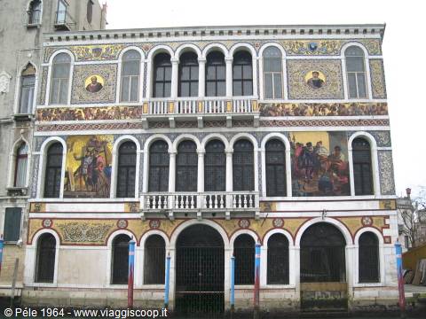 Palazzo Barbarigo in Venice, golden Byzantine-style mosaic facade on the Grand Canal